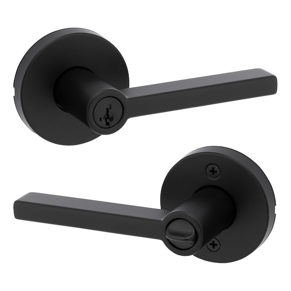 Halifax Lever with Round Rose Entry Door Lock SmartKey with 6AL Latch, RCS Strike Matte Black Finish